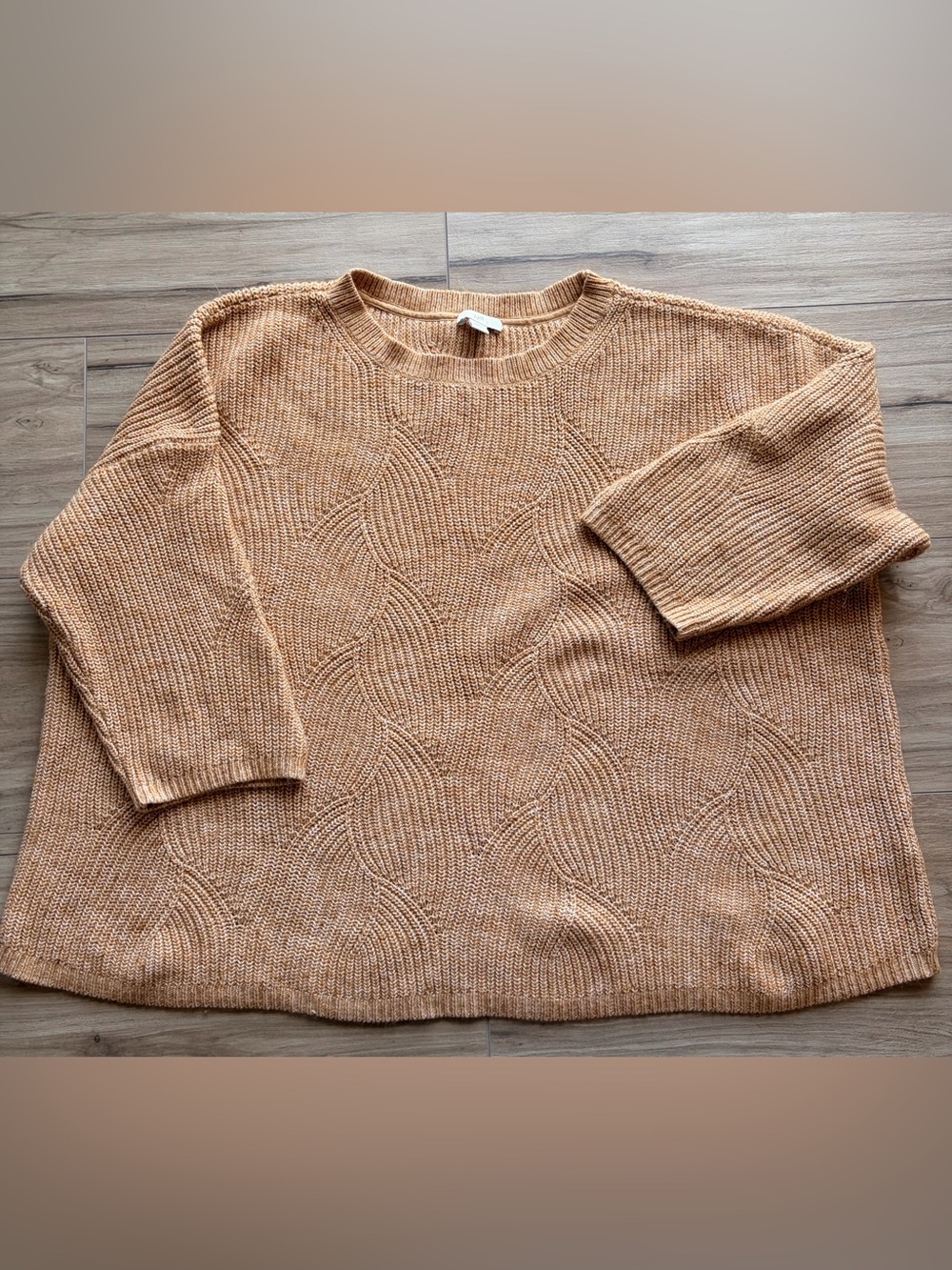 J Jill Tan Textured Knit Sweater Large Cozy Cotton Blend